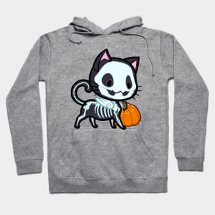 Halloween Chibi Winged Kitty - Black Skeleton Cat Hoodie